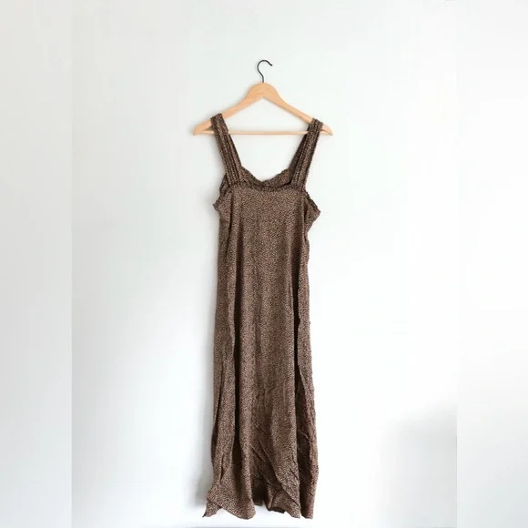 Dex Brown Leopard Dotted Sleeveless Button Down Maxi Sundress - Size Small - Picture 4 of 6